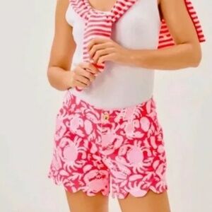 Lilly Pulitzer sz 14 buttercup stretch shorts sunbaked cane coral crab collab nw